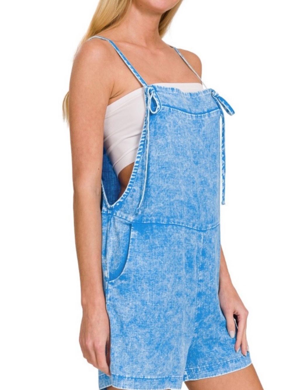 Light Blue Acid-Wash  Romper Overalls